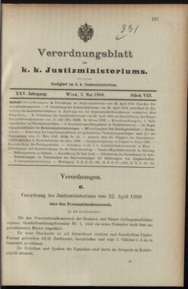 Verordnungsblatt des K.K. Justizministeriums 19090503 Seite: 1