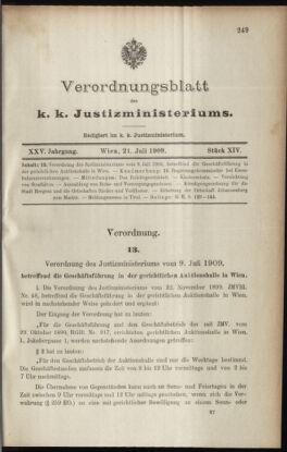 Verordnungsblatt des K.K. Justizministeriums 19090721 Seite: 1