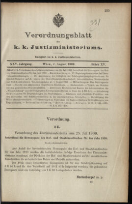 Verordnungsblatt des K.K. Justizministeriums 19090807 Seite: 1