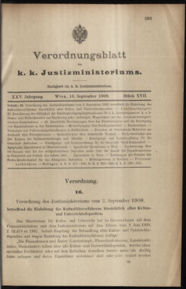 Verordnungsblatt des K.K. Justizministeriums 19090916 Seite: 1