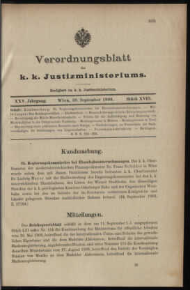 Verordnungsblatt des K.K. Justizministeriums 19090930 Seite: 1