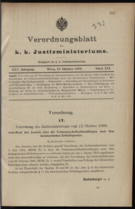 Verordnungsblatt des K.K. Justizministeriums 19091016 Seite: 1