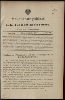 Verordnungsblatt des K.K. Justizministeriums 19091030 Seite: 1