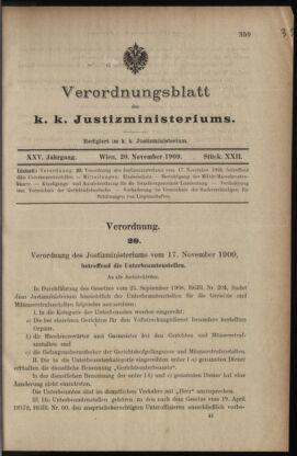 Verordnungsblatt des K.K. Justizministeriums 19091120 Seite: 1