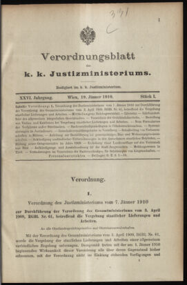 Verordnungsblatt des K.K. Justizministeriums 19100119 Seite: 1