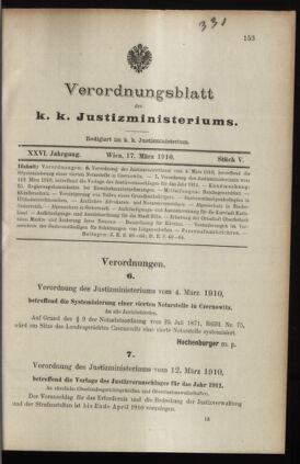 Verordnungsblatt des K.K. Justizministeriums 19100317 Seite: 1