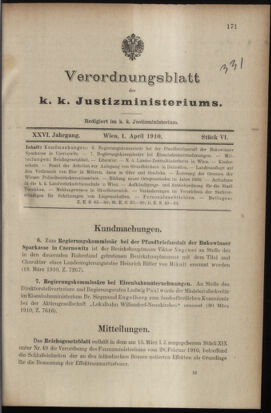 Verordnungsblatt des K.K. Justizministeriums 19100401 Seite: 1