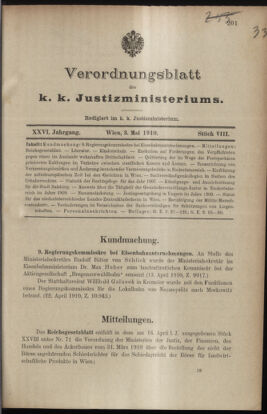 Verordnungsblatt des K.K. Justizministeriums 19100503 Seite: 1