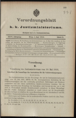 Verordnungsblatt des K.K. Justizministeriums 19100601 Seite: 1