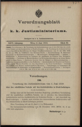 Verordnungsblatt des K.K. Justizministeriums 19100611 Seite: 1