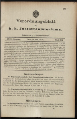 Verordnungsblatt des K.K. Justizministeriums 19100630 Seite: 1