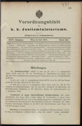 Verordnungsblatt des K.K. Justizministeriums 19100715 Seite: 1