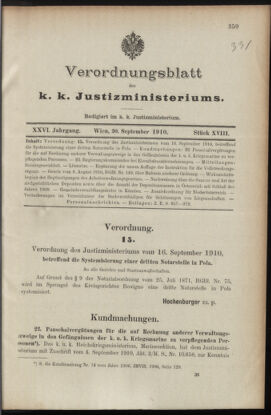 Verordnungsblatt des K.K. Justizministeriums 19100930 Seite: 1