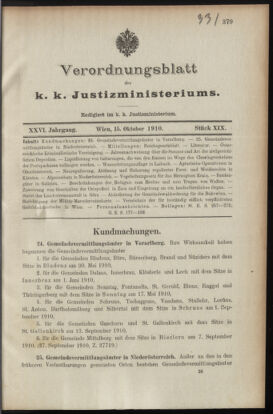 Verordnungsblatt des K.K. Justizministeriums 19101015 Seite: 1