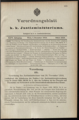 Verordnungsblatt des K.K. Justizministeriums 19101203 Seite: 1