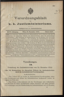 Verordnungsblatt des K.K. Justizministeriums 19101231 Seite: 1