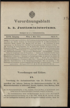 Verordnungsblatt des K.K. Justizministeriums 19110301 Seite: 1