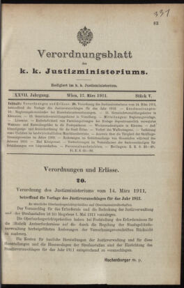 Verordnungsblatt des K.K. Justizministeriums 19110317 Seite: 1