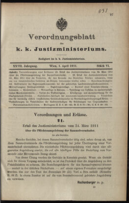 Verordnungsblatt des K.K. Justizministeriums 19110401 Seite: 1