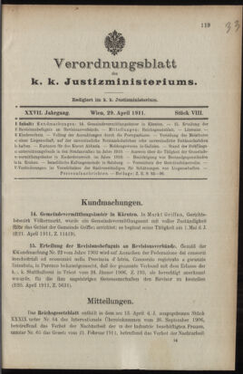 Verordnungsblatt des K.K. Justizministeriums 19110429 Seite: 1