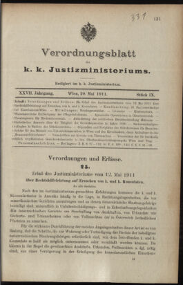 Verordnungsblatt des K.K. Justizministeriums 19110520 Seite: 1