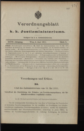 Verordnungsblatt des K.K. Justizministeriums 19110602 Seite: 1