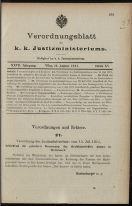 Verordnungsblatt des K.K. Justizministeriums 19110816 Seite: 1