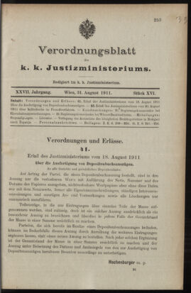 Verordnungsblatt des K.K. Justizministeriums 19110831 Seite: 1