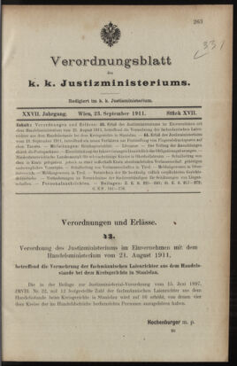 Verordnungsblatt des K.K. Justizministeriums 19110923 Seite: 1