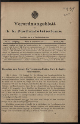 Verordnungsblatt des K.K. Justizministeriums 19111202 Seite: 1