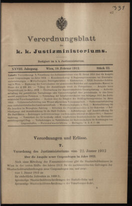 Verordnungsblatt des K.K. Justizministeriums 19120210 Seite: 1