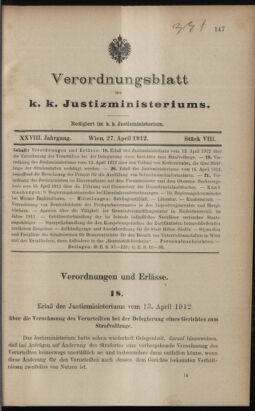 Verordnungsblatt des K.K. Justizministeriums 19120427 Seite: 1