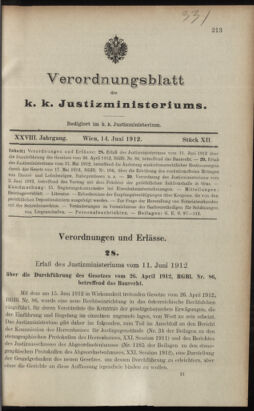 Verordnungsblatt des K.K. Justizministeriums 19120614 Seite: 1