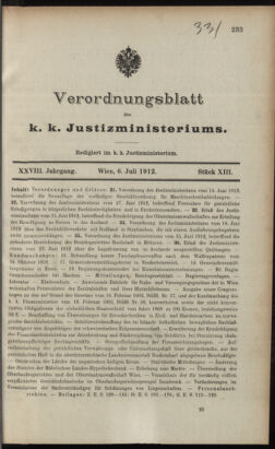 Verordnungsblatt des K.K. Justizministeriums 19120706 Seite: 1