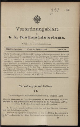 Verordnungsblatt des K.K. Justizministeriums 19120810 Seite: 1