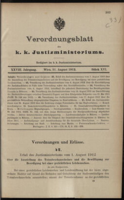 Verordnungsblatt des K.K. Justizministeriums 19120831 Seite: 1