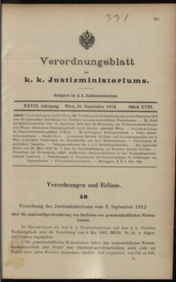 Verordnungsblatt des K.K. Justizministeriums 19120928 Seite: 1