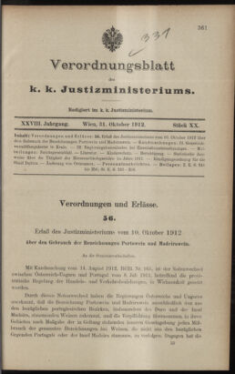 Verordnungsblatt des K.K. Justizministeriums 19121031 Seite: 1