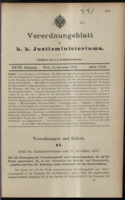 Verordnungsblatt des K.K. Justizministeriums 19121214 Seite: 1