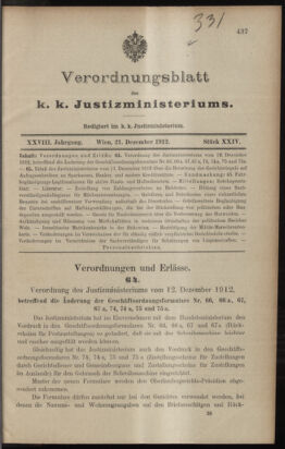 Verordnungsblatt des K.K. Justizministeriums 19121221 Seite: 1