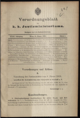 Verordnungsblatt des K.K. Justizministeriums 19130118 Seite: 1