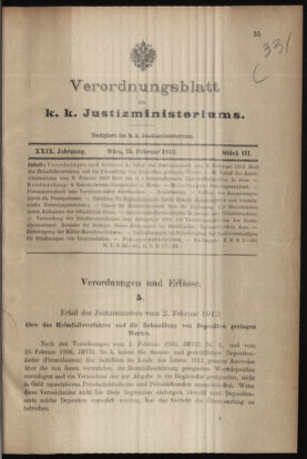 Verordnungsblatt des K.K. Justizministeriums 19130215 Seite: 1