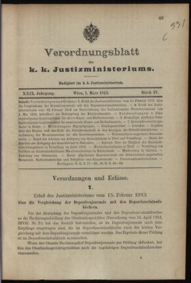 Verordnungsblatt des K.K. Justizministeriums 19130301 Seite: 1