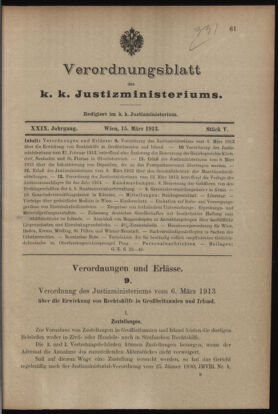 Verordnungsblatt des K.K. Justizministeriums 19130315 Seite: 1