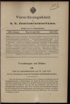 Verordnungsblatt des K.K. Justizministeriums 19130430 Seite: 1