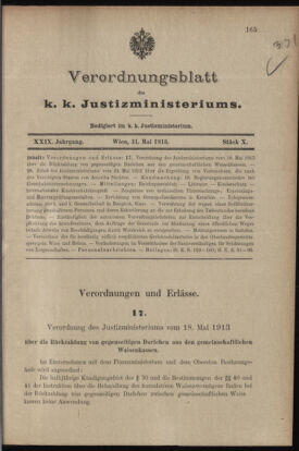 Verordnungsblatt des K.K. Justizministeriums 19130531 Seite: 1