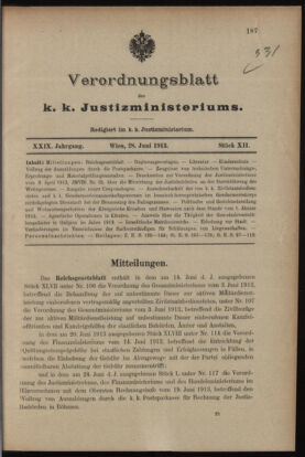 Verordnungsblatt des K.K. Justizministeriums 19130628 Seite: 1