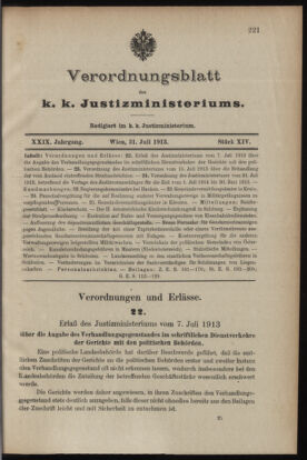 Verordnungsblatt des K.K. Justizministeriums 19130731 Seite: 1