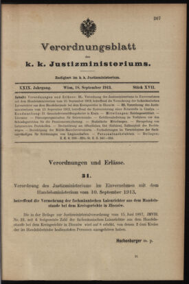 Verordnungsblatt des K.K. Justizministeriums 19130918 Seite: 1