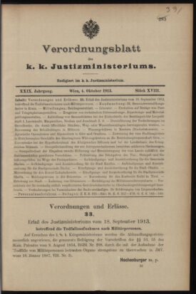 Verordnungsblatt des K.K. Justizministeriums 19131004 Seite: 1